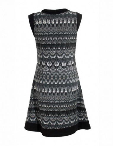 Dos de robe courte d'hiver imprimé maille aztèque ethnique noir