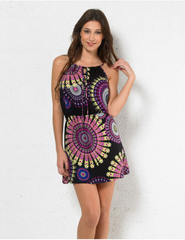 Robe courte originale baba cool grosses rosaces