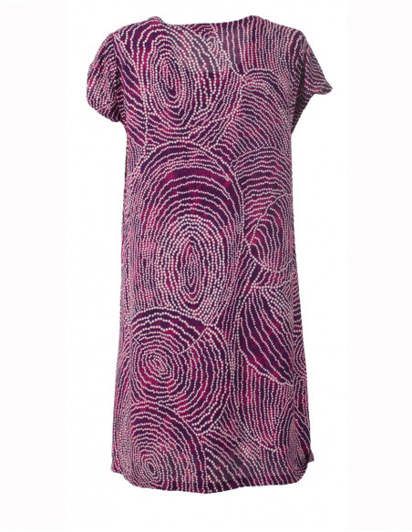 Dos de robe droite ethnique baba cool rose fuchsia