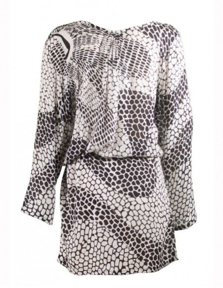 Dos de robe courte ample féminine imprimé animal noir