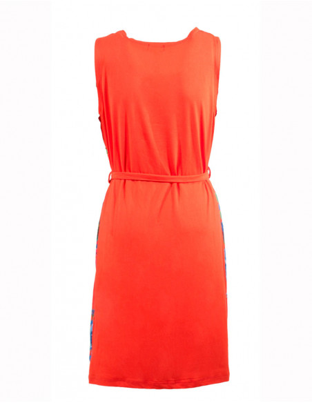 Dos de robe courte droite boho chic originale avec rosaces chic rouge