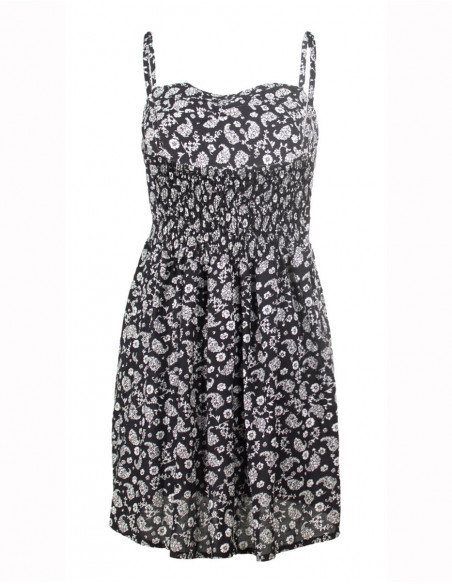 Minirobe originale romantique à imprimé petites fleurs noires