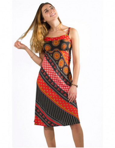 Robe fluide femme baba cool imprimé africain rouge et noire