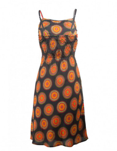 Dos de robe fluide femme baba cool imprimé africain rouge et noire