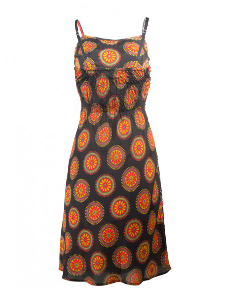 Dos de robe fluide femme baba cool imprimé africain rouge et noire