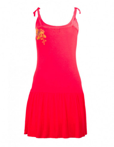Dos de robe fluide originale d'été avec volant et motif romantique rouge