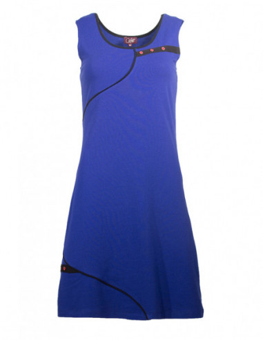 Robe originale en coton uni bleu pour femme