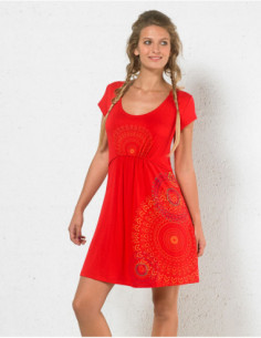 Robe courte d'été froncée originale baba cool