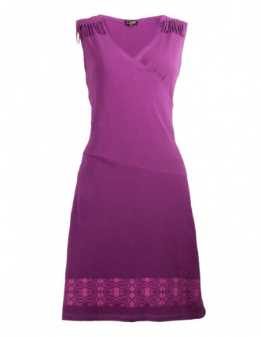 Robe courte d'été fluide col effet cache coeur violet