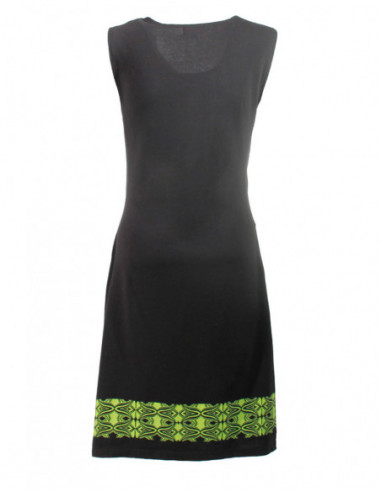 Dos de robe courte d'été fluide col effet cache coeur noir