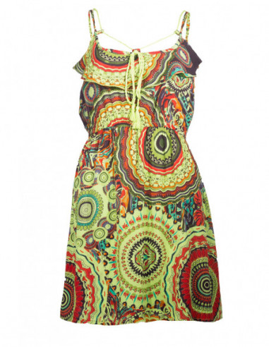 Robe courte d'été imprimé baba cool avec volants