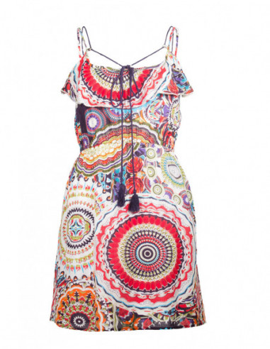 Robe courte d'été imprimé baba cool avec volants