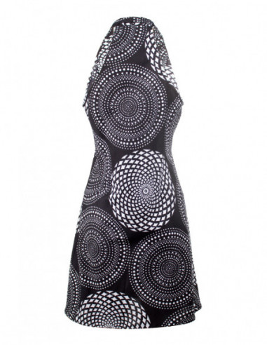 Dos de robe trapèze baba cool motifs rosaces noir et blanc