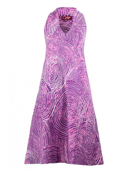 Robe courte sans manches coupe trapèze imprimé géométrique original mauve