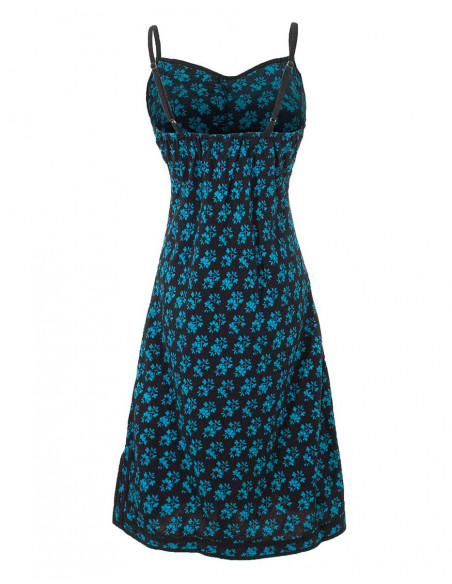 Dos de robe courte trapèze originale imprimé baroque chic ethnique bleu