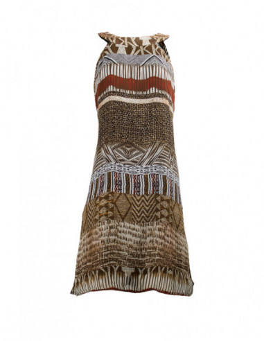 Robe courte ethnique baba cool motif africain marron