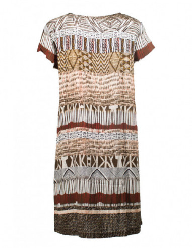 Dos de robe courte droite fluide ethnique avec imprimé africain marron