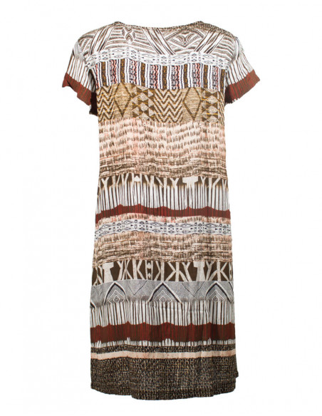 Dos de robe courte droite fluide ethnique avec imprimé africain marron