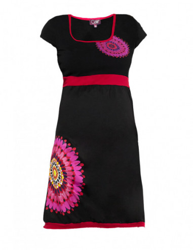 Robe courte bouffante baba cool colorée noire