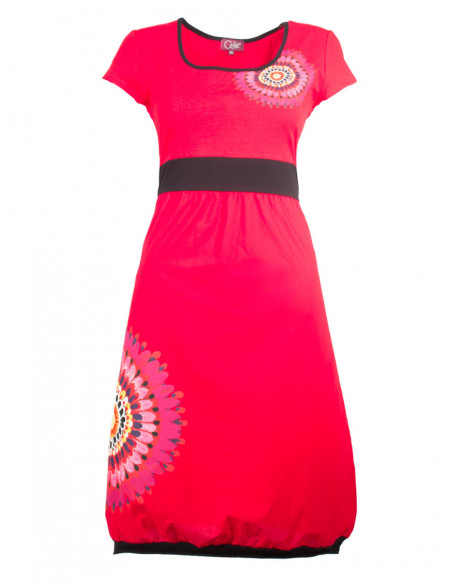 Robe courte bouffante baba cool colorée rouge et noire