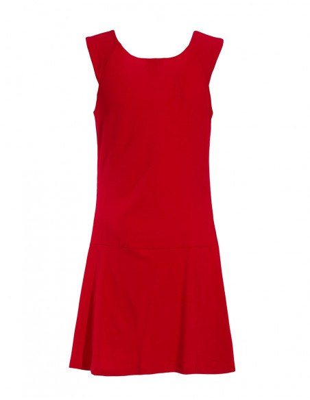 Dos de robe d'été courte col bénitier et motif tropical rouge