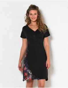 Robe courte fluide avec imprimé tropical et brillant