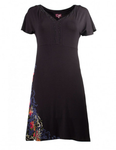 Robe courte fluide avec imprimé tropical et brillant