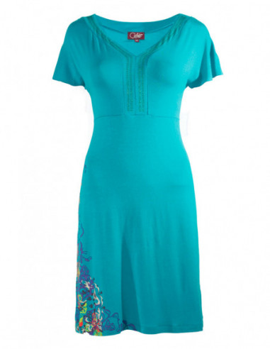 Robe courte fluide avec imprimé tropical et brillant bleu turquoise