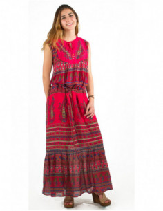 Robe longue sans manches bohème chic à motif original rouge