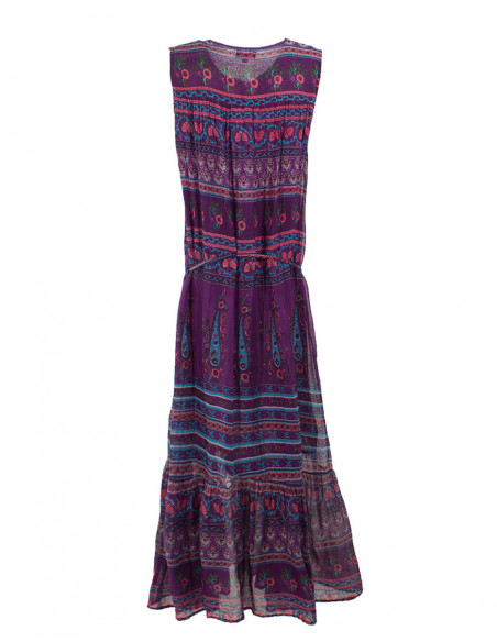 Robe longue original bohème chic à motifs ethnique mauve pour le printemps