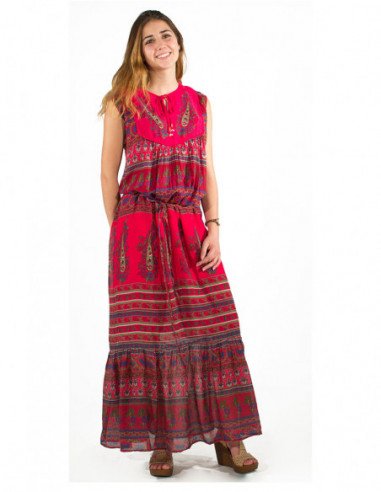 Robe longue original bohème chic à motifs ethnique rouge pour le printemps