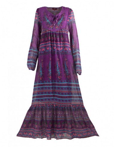 Robe longue hippie d'hiver originale mauve pour femme