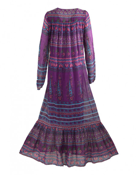 Robe longue hivernale hippie chic originale mauve