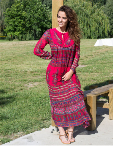 Robe longue hippie d'hiver originale rouge pour femme