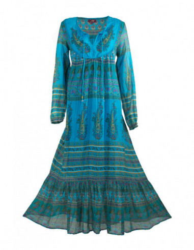 Robe longue hippie d'hiver originale bleu turquoise pour femme