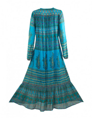 Robe longue hivernale hippie chic originale bleu turquoise