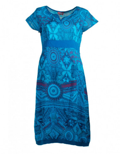 Robe courte originale ethnique africaine bleu pour femme
