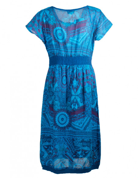 Dos de robe courte originale ethnique africaine bleu pour femme