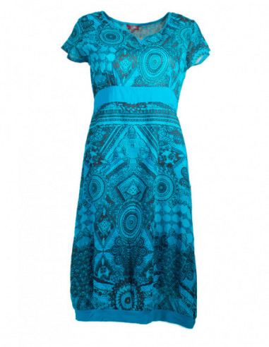 Robe courte originale ethnique africaine bleu turquoise pour femme
