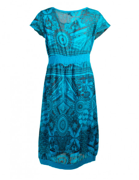 Dos de robe courte originale ethnique africaine bleu turquoise pour femme