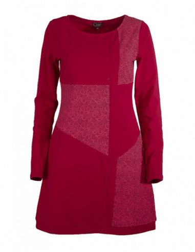 Robe courte en coton patchwork chic rose fuchsia