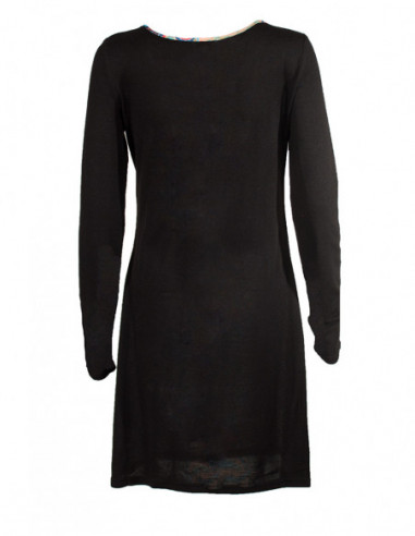 Dos uni noir de robe originale près du corps avec imprimé coloré ethnique baba cool