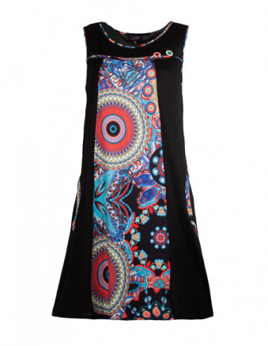 Robe trapèze noire sans manches originale baba cool