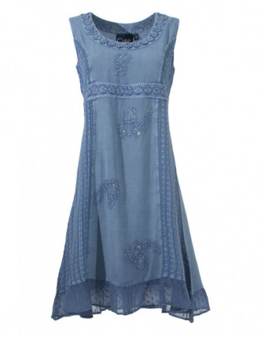 Robe courte stone wash avec broderies unie jean