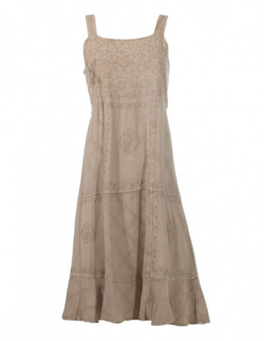 Robe beige ethnique originale avec broderies pour femme