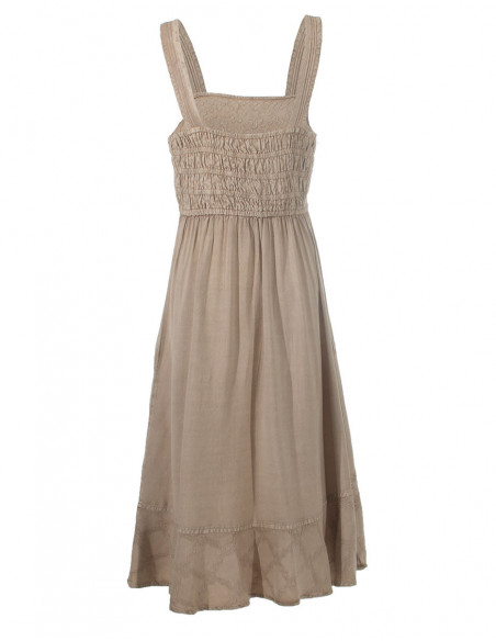 Robe d'été courte originale avec broderies baba cool beige