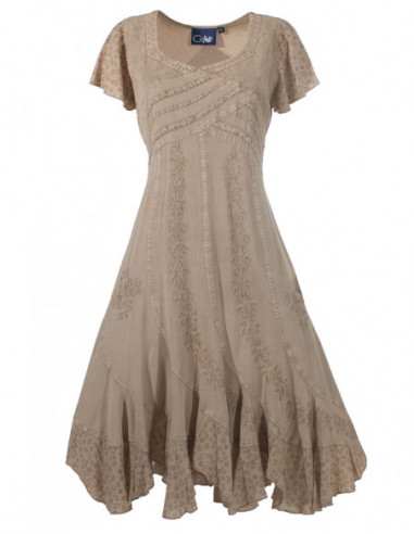 Robe élégante brodée pour femme avec pans unie taupe