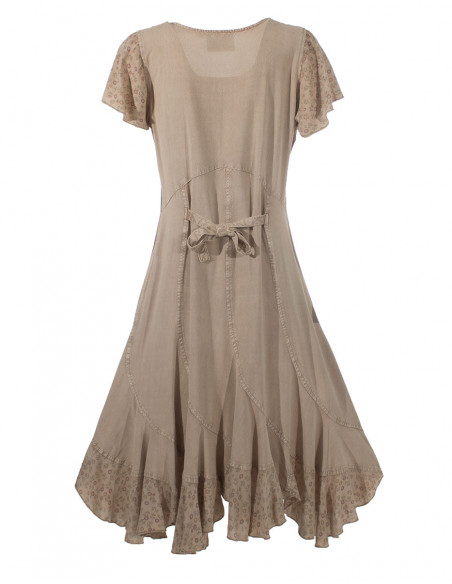 Robe élégante brodée pour femme avec pans unie beige