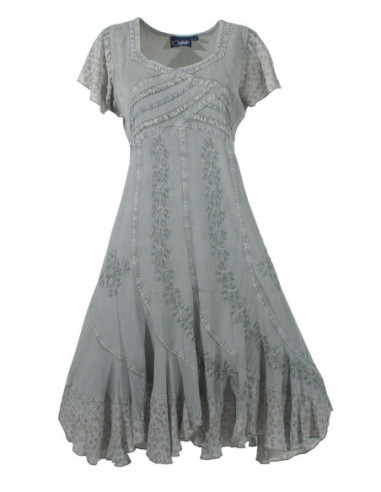 Robe élégante brodée pour femme avec pans unie gris