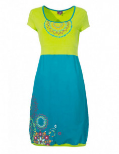 Robe mi-longue originale bicolore avec motifs baba cool 2